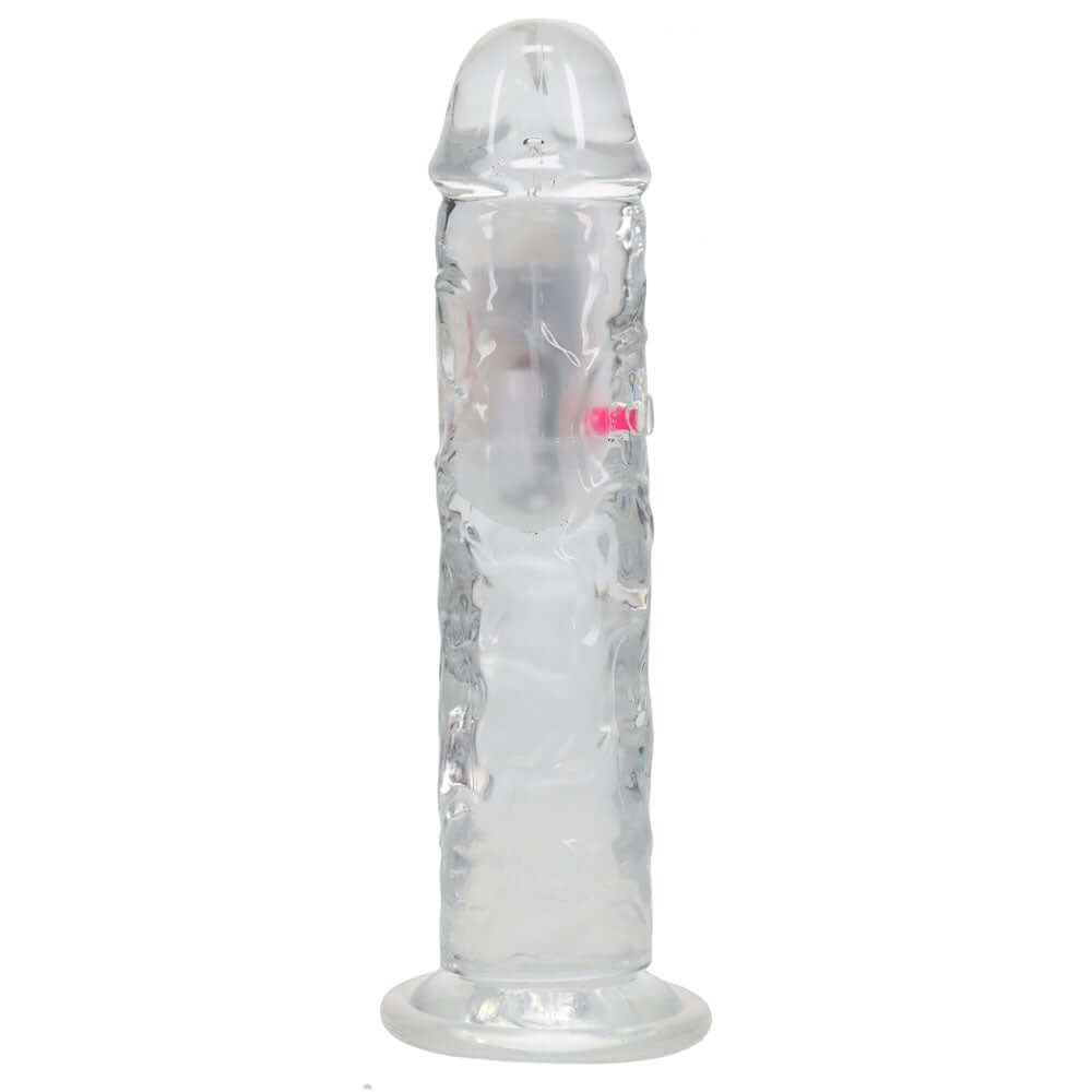 REALROCK 8'' No Balls Wireless Rechargeable LED Vibrating Dong - Clear with LED 22 cm USB Rechargeable Vibrating Dong with Remote